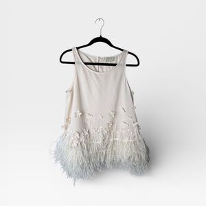 Anthropologie Feathered Fringe Blouse Tank Top Moulinette Soeurs NWOT Size M (H)
